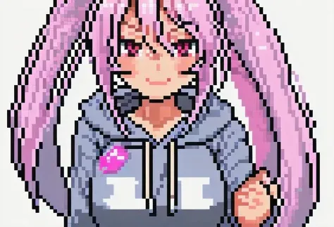 pixel art, 1girl, cute, sexy, bust up, light smile, hoodie