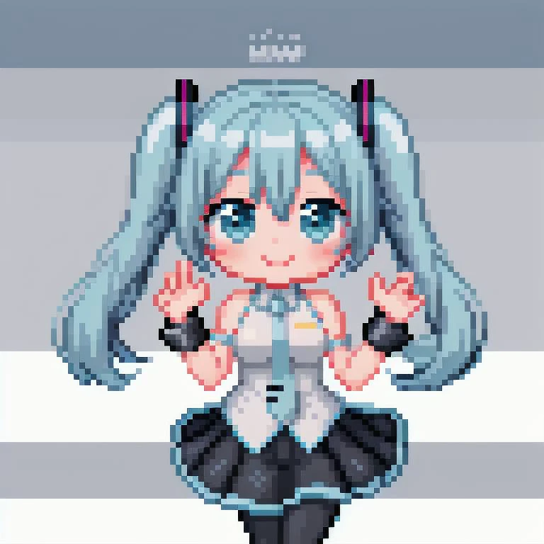 1girl, pixel_art, light_smile, medium_breasts, chibi, jumping, hatsune miku,