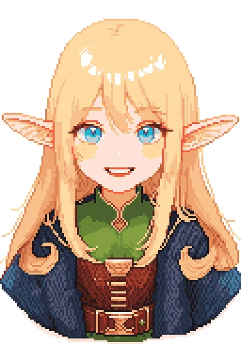 <lora:64x64v2-10:1> pixel art,  portrait, cowboy shot, simple background,  <lora:Deedlit:0.8> deedlit, elf, blonde hair,  <lora:hotarusaturation_1_v100:1>