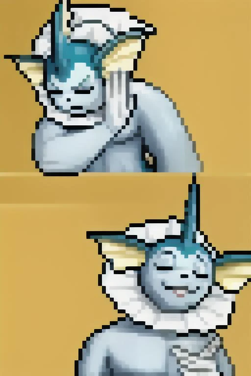 <lora:Vaporeon_v1:0.7>, vaporeon masterpiece, best quality, PİXELART<lora:64x64v3:1>, saturated, drakepostingmeme, upper body <lora:DrakePostingMeme:2>,