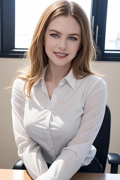 (masterpiece), (best quality), (realistic), Nikon RAW photo, Fujifilm XT3, beautiful 1girl, young 19yo,
tight_white_shirt, long_sleeves,
light_brown_hair,
facing_viewer, smile,
(ultra detailed), 8k, 4k, intricate, upper_body, best lighting, office, sunlight,
medium_breasts,
<lora:Nicole Kidman_20230904171351:0.8>