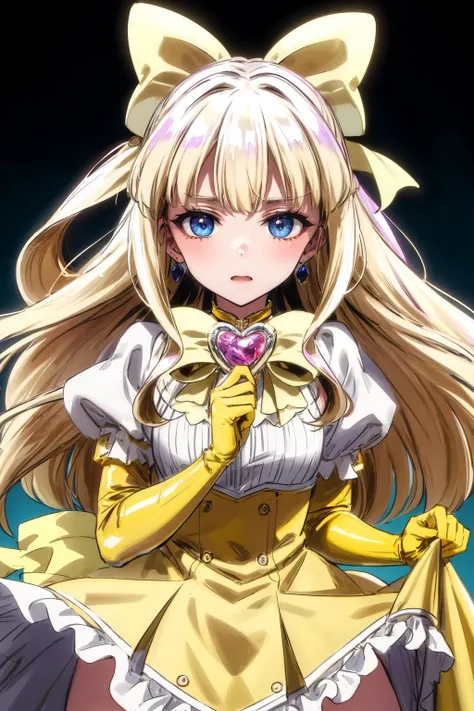 (masterpiece), best quality, (((ultra detailed, 8k quality))), expressive eyes, perfect face, perfect anatomy, perfect body, scene, <lora:scene_:0.7>,  <lora:more_details:0.7>, <lora:beautiful_detailed_eyes:0.5>,  <lora:GoodHands-vanilla:0.7>,
kaoruko tenkawa, long hair, blue eyes, blonde hair, bow, hair bow, yellow bow, gloves, dress, heart, elbow gloves, magical girl, yellow gloves,, garden, , standing, lifted skirt, embarased, <lora:kaoruko tenkawa-lora-nochekaiser:0.8>