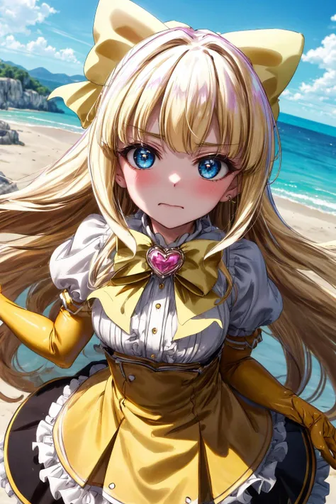(masterpiece), best quality, (((ultra detailed, 8k quality))), expressive eyes, perfect face, perfect anatomy, perfect body, scene, <lora:scene_:0.7>, <lora:more_details:0.7>, <lora:beautiful_detailed_eyes:0.5>, <lora:GoodHands-vanilla:0.7>,
kaoruko tenkawa, long hair, blue eyes, blonde hair, bow, hair bow, yellow bow, gloves, dress, heart, elbow gloves, magical girl, yellow gloves,, from above, <lora:kaoruko tenkawa-lora-nochekaiser:0.7>, ultra high res,cowboy shot,from below,fish eye,aerial view, 1girl,in the sky,smug ,(flying:1.5),(sky above:1.2),