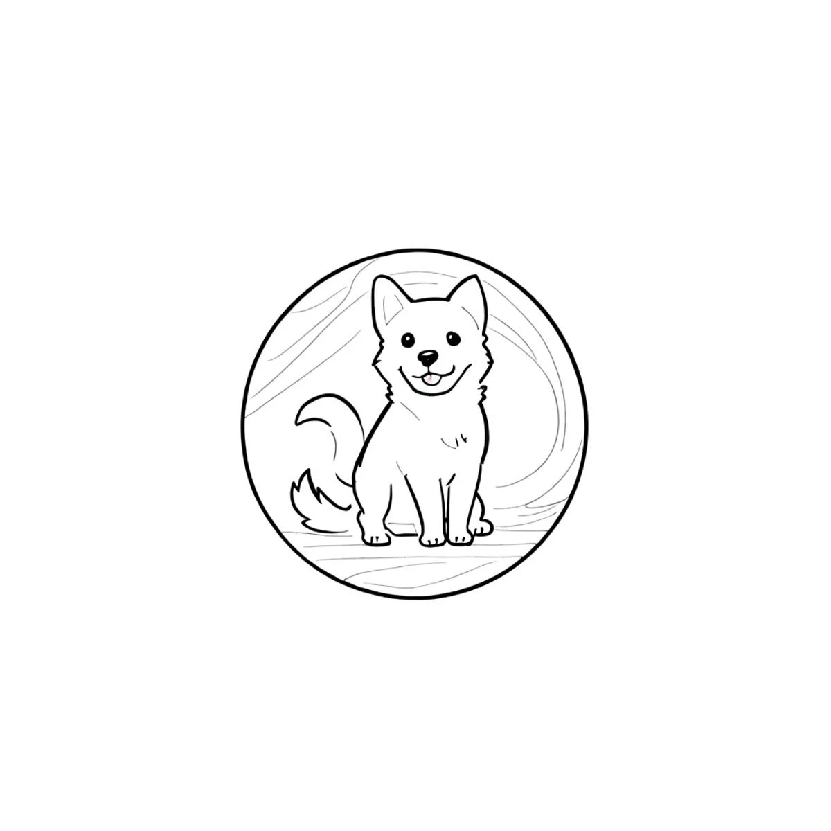 minima2023, centred, black and white illustration, sketch, white background, negative space, line art, simple drawing, cartoon dog