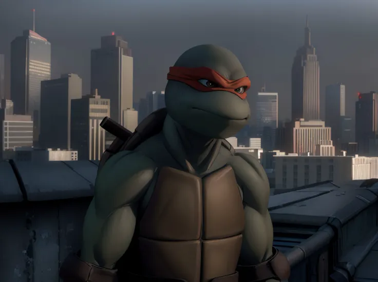 (cinematic:1.3), ((on a city rooftop, day, skyscrapers, city, daytime, sky, bokeh, realistic lighting, ray tracing, bloom:1.4)), ((upper body shot :1.3)), ((masterpiece, best quality, highres, absurdres)), a high resolution RAW photo of ((TMNTLeonardo)), ((a teenage mutant ninja turtle)), <lora:TMNT_Turtles-10_v2:1> atmospheric, ((photorealism, photorealistic:1.4)), 8k, highly detailed, intricate detail