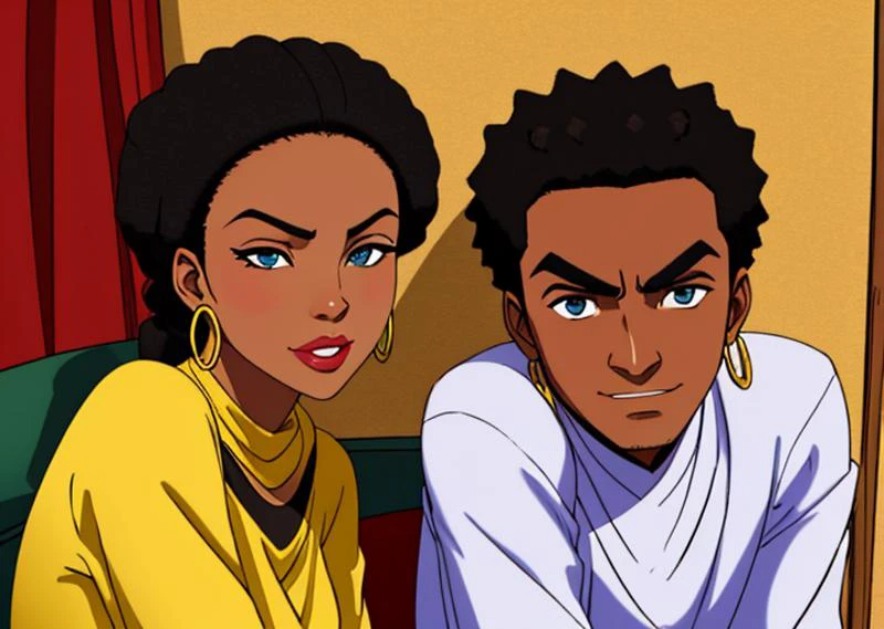 african couple with a villainously sneering expression