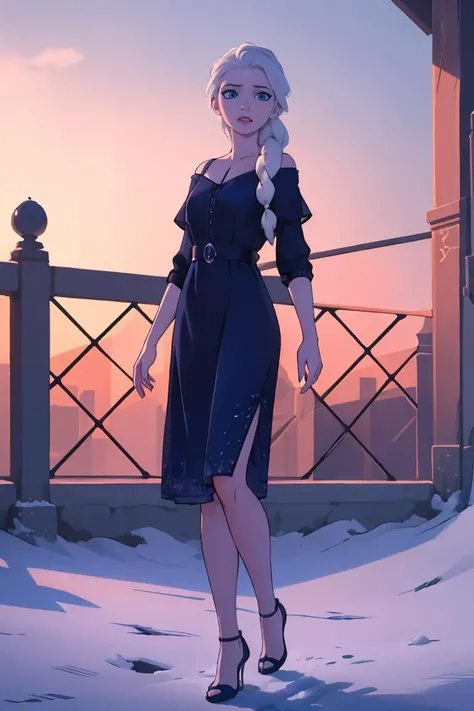 realistic,realism,photorealism,photo-realistic,high contrast,(photorealistic:1.2),8k high definition detailed realistic,(best quality, masterpiece:1.2),photon mapping,radiosity,physically-based rendering,best quality,highly detailed,1girl,felsa,white hair,blue eyes,single braid,hair over shoulder,full body,blue dress,snow,blue theme,<lora:elsav3:0.8>,
