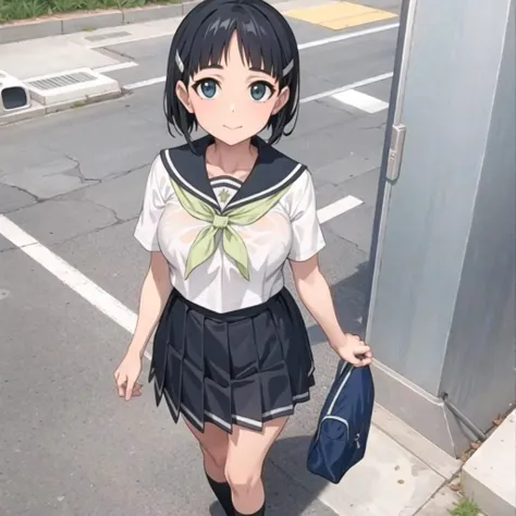 <lora:lambda:0.4>, best quality, ultra fine, BREAK, <lora:suguha_v6_locon:0.5> , kirigaya suguha, school uniform, street, walking,