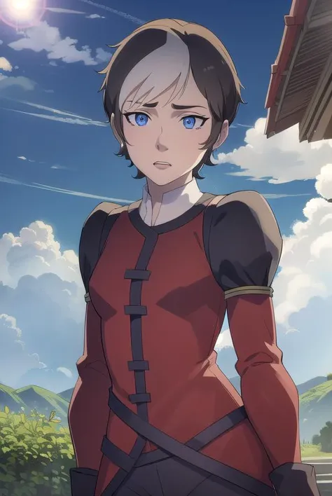 cassandraderolo, <lora:cassandra de rolo-lora-nochekaiser:1>,
cassandra de rolo, short hair, blue eyes, black hair, white hair, multicolored hair, two-tone hair,
BREAK gloves, black gloves, pants, puffy sleeves, long sleeves, shirt, red shirt, high collar,
BREAK outdoors, forest, nature, grass, trees, sun, sky, clouds,
BREAK looking at viewer, (cowboy shot:1.5),
BREAK <lyco:GoodHands-beta2:1>, (masterpiece:1.2), best quality, high resolution, unity 8k wallpaper, (illustration:0.8), (beautiful detailed eyes:1.6), extremely detailed face, perfect lighting, extremely detailed CG, (perfect hands, perfect anatomy),