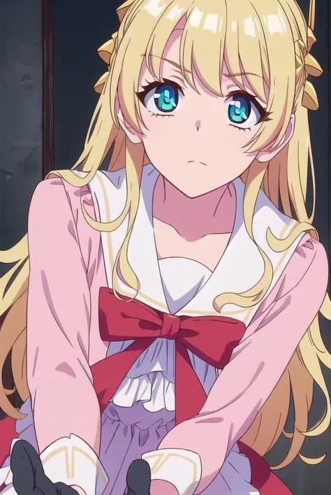 hinatatachibana, <lora:hinatatachibana-lora-nochekaiser:1>,
hinata tachibana, long hair, blue eyes, blonde hair,
BREAK gloves, bow, fingerless gloves, ribbon, red ribbon, pink dress, long sleeves, headgear, white sailor collar, collar, sailor collar, hair ornament, pantyhose, black gloves,
BREAK looking at viewer,
BREAK outdoors,
BREAK <lora:GoodHands-vanilla:1>, (masterpiece:1.2), best quality, high resolution, unity 8k wallpaper, (illustration:0.8), (beautiful detailed eyes:1.6), extremely detailed face, perfect lighting, extremely detailed CG, (perfect hands, perfect anatomy),