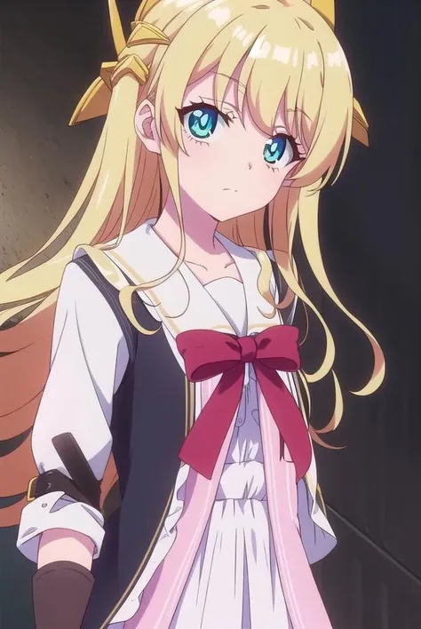 hinatatachibana, <lora:hinatatachibana-lora-nochekaiser:1>,
hinata tachibana, long hair, blue eyes, blonde hair,
BREAK gloves, bow, fingerless gloves, ribbon, red ribbon, pink dress, long sleeves, headgear, white sailor collar, collar, sailor collar, hair ornament, pantyhose, black gloves,
BREAK looking at viewer,
BREAK outdoors,
BREAK <lora:GoodHands-vanilla:1>, (masterpiece:1.2), best quality, high resolution, unity 8k wallpaper, (illustration:0.8), (beautiful detailed eyes:1.6), extremely detailed face, perfect lighting, extremely detailed CG, (perfect hands, perfect anatomy),