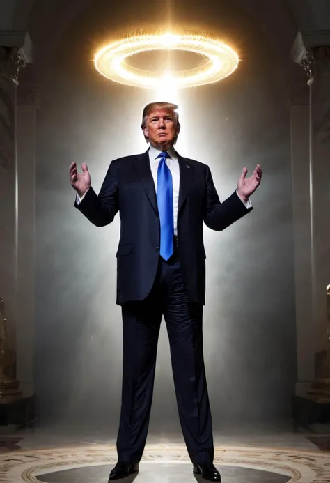 <lora:Fantasy_Features:1>, realistic photo of a donald trump with a halo above his head, standing, (sharp forcus, highly detailed, 4k, 8k, best quality, masterpiece, ultra highres:1), medium shot