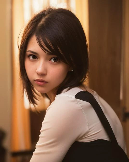 1girl, solo, (detailed), (photo, photorealism:1.4), looking at viewer, soft cinematic lighting, portrait, facev2