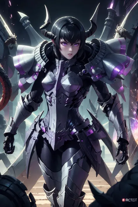 masterpiece, best quality, <lora:DraconicTech-15:1> draconictech, obsidian, iridescent, <lora:kjelle-nvwls-v1:0.8> kjelle, pauldrons, armor, bodysuit, armored boots, gauntlets