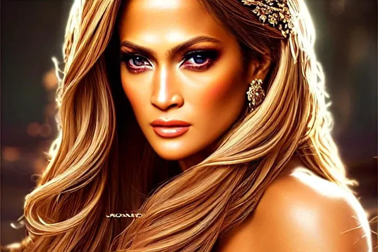 goddess light hair, attractive, elegant, mature, beautiful, perfect composition, trending on artstation, sharp focus, studio photo, intricate details, highly detailed, hyperrealism painting concept art of detailed character design, photography, fantasy art, candy crown, jennifer lopez, salma hayek