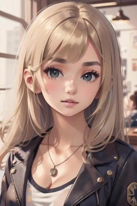 <lora:Shay_Qin-04:0.8> shay qin, blonde, grey eyes, jacket, necklace, cleavage,, (thighs and up):1.5, (face focus), facing viewer, high detailed eyes, high detailed face,