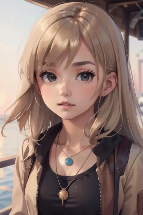 <lora:Shay_Qin-04:0.8> shay qin, blonde, grey eyes, jacket, necklace,, (thighs and up):1.5, (face focus), facing viewer, high detailed eyes, high detailed face,