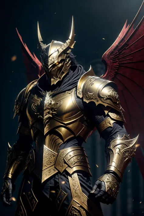 <lora:hades_armor_v3:0.7> 
masterpiece, best quality, intricate details, highly detailed raw photography, photorealism, photorealistic, Real-Time Ray Tracing lighting, volumetric lighting, volumetric shadows, 8k-perfect-octane 
young man in Satin Sheets Gold hades_armor, shoulder armor, pauldrons, breastplate, armor reflexions, red scarf, undercut, (((letter pose))), perfect sharp eyes, long metal demon wings, muscular body, screaming simple with
A place located in the year 1900 with influence of Baroque and Neo-Gothic architecture, Bokeh Background Lights, lighting particles in the air concept