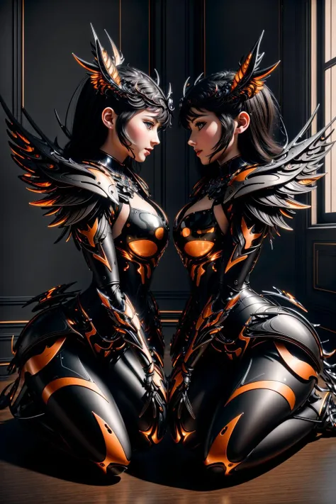 <lora:wsprmr_v1:1>
masterpiece, highly detailed photorealistic 8k raw photo, best cinematic quality, volumetric lighting and shadows, Two-shot
1girl in Antique Gray wsprmr, insect wings, claws, full body, Sitting with hands forming a heart shape, bedroom background