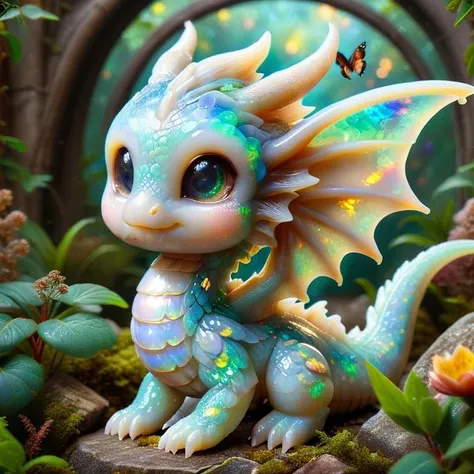 ral-smoldragons, cute, small dragon, wings, nature in background, intricate details, butterflies, whimsical, fantasy, mysterious, colorful, glowing <lora:ral-smoldragons-sdxl:1>  <lora:ral-opal:0.8> ral-opal