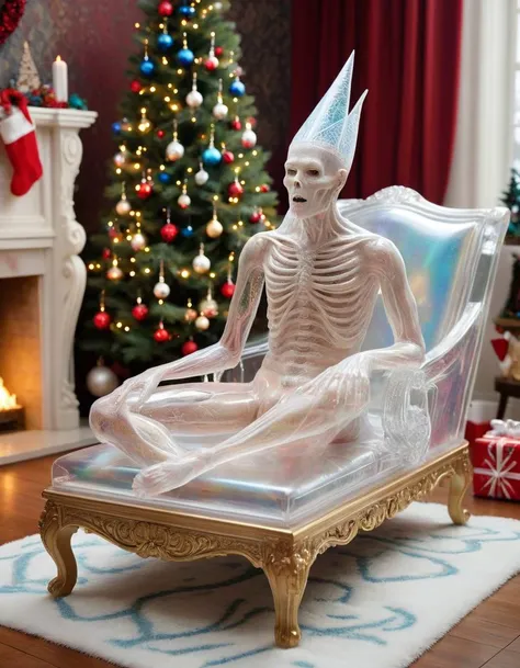 hyper detailed masterpiece, dynamic, awesome quality, photo of a the dunwich horror following a time traveler stuck in ancient Egypt, A vintage-inspired setting with an antique chaise lounge and ornate wallpaper, christmas, snowing, chrimstas trees, christmas ornaments, DonMSp3ctr4lXL, <lora:DonMSp3ctr4lXL-000008:1>, transparent, translucent, defocused background,exceptional tour de maître,absolute sharpness,out-of-focus area,evenly focused,