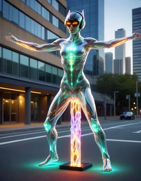 hyper detailed masterpiece, dynamic, awesome quality, photo of cyberpunk male teacher, ai entities, self-aware artificial intelligence with high-level cognitive abilities, senior tall, polynesian, dark brown eyes, pointed ears, angular nose, unusual face shape, , chestnut taper haircut hair, fear, solar-powered radiance, character basks in sunlight with arms outstretched, absorbing solar energy through integrated panels, wearing carbon-fiber track pants, levitating carbon alloy green techno neon texture plasma blazer, graphene head wrap, electroluminescent facial covering , hovering glide, character appears to hover slightly above the ground, legs crossed and arms relaxed, cybernetic implant glow, dilapidated buildings with flickering neon signs,__prompt/scenarios__, DonMSp3ctr4lXL, <lora:DonMSp3ctr4lXL-000008:1>, transparent, translucent, well-executed,clear visuals,extraordinary,bokeh shapes,exceptional magnum,