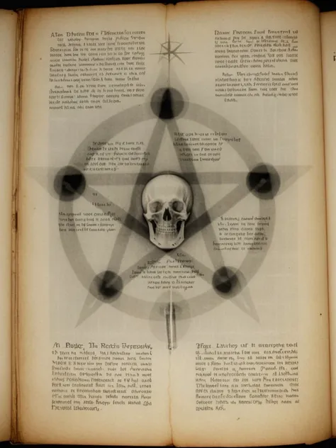 ancient page of occult necromancy book showing how to rise dead person pentagram. <lora:SDXL ST DD Xray-v1:0.8> xray
