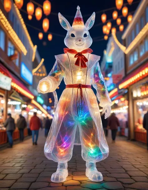 hyper detailed masterpiece, dynamic, awesome quality, photo of a pooka following a supernatural detective solving crimes, A festive, lantern-lit night market with bustling stalls and exotic aromas, DonMSp3ctr4lXL, <lora:DonMSp3ctr4lXL-000008:1>, transparent, translucent, outstanding,depth blur,bokeh shapes,depth blur,phenomenal masterwork,