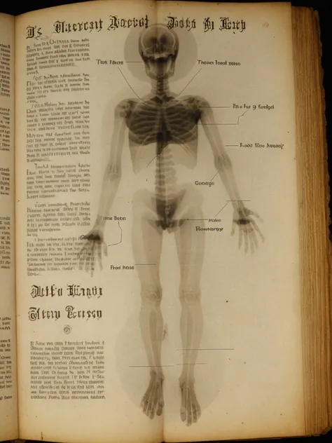 ancient page of occult necromancy book showing how to rise dead person.  <lora:SDXL ST DD Xray-v1:0.8> xray
