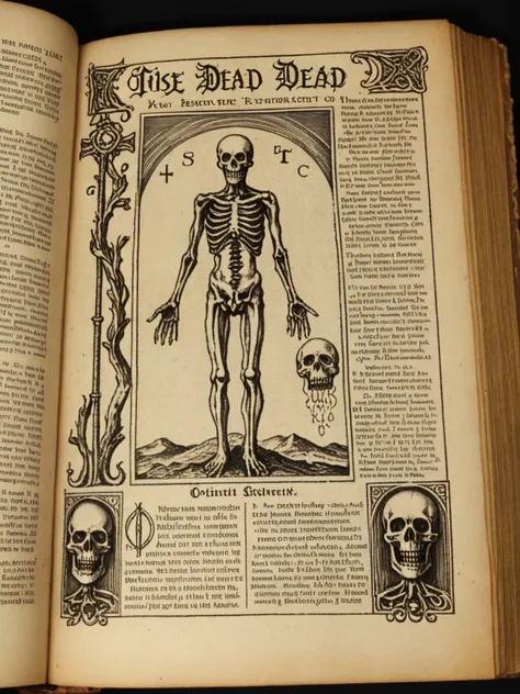 ancient page of occult necromancy book showing how to rise dead person