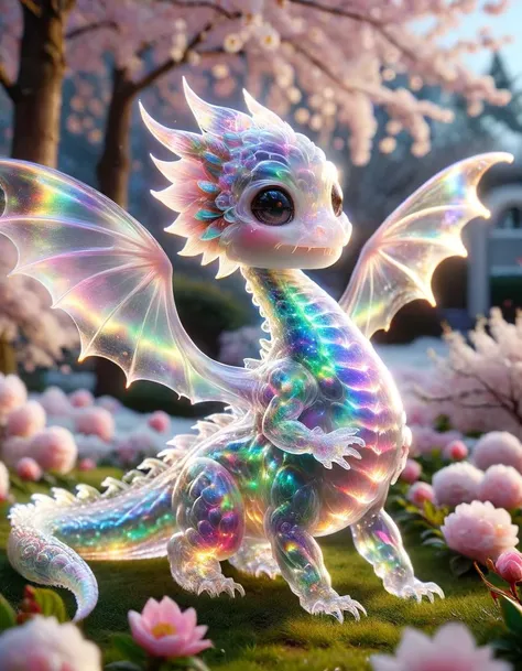 hyper detailed masterpiece, dynamic, awesome quality, photo of a tiny cute ral-smoldragons following a city under siege by giant monsters, A tranquil, sunlit cherry blossom garden with delicate pink petals and a peaceful aura, christmas, snowing, chrimstas trees, christmas ornaments, DonMSp3ctr4lXL, <lora:DonMSp3ctr4lXL-000008:1>, transparent, translucent, bokeh shapes,fuzzy background,masterful creation,full depth,sublime,