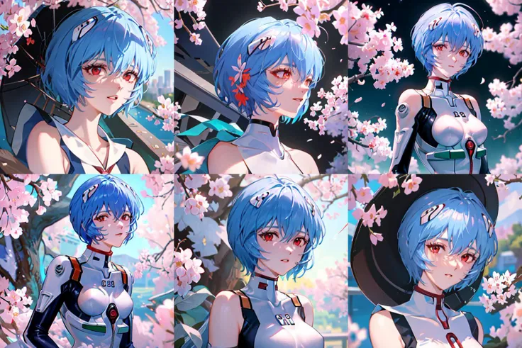 <lora:wipReiAyanami_v3:1> , 1girl, ayanamirei, eva00plugsuit, interface headset, looking at viewer, light smile, city park, cherry blossoms, upper body, long blue hair,, extremely detailed cg unity 8k wallpaper, cinematic detailed realistic background, masterpiece, best quality, delicate, masterpiece, beautiful detailed, colourful, finely detailed, intricate details, (detailed_face:1.3), (korean mixed, kpop idol:1.3)