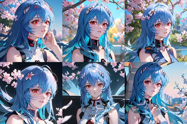 <lora:wipReiAyanami_v3:1> , 1girl, ayanamirei, eva00plugsuit, interface headset, looking at viewer, light smile, city park, cherry blossoms, upper body, (long blue hair, long hair:1.4), extremely detailed cg unity 8k wallpaper, cinematic detailed realistic background, masterpiece, best quality, delicate, masterpiece, beautiful detailed, colourful, finely detailed, intricate details, (detailed_face:1.3), (korean mixed, kpop idol:1.3)
