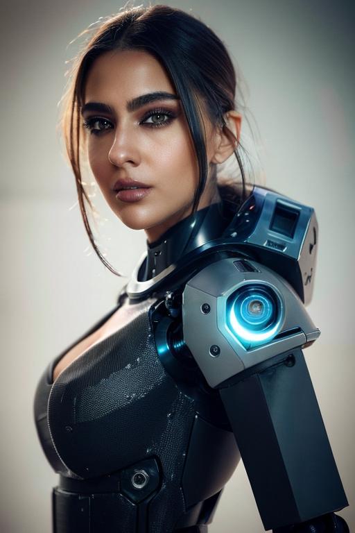 A woman in a futuristic suit with a camera on her shoulder - SeaArt AI