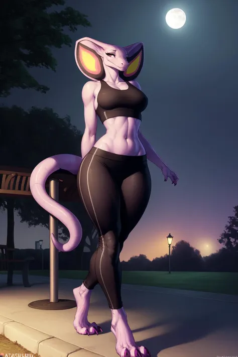 [susie], [Deltarune], [Uploaded to e621.net; (Pixelsketcher), (wamudraws), (woolrool)], ((masterpiece)), ((HD)), ((high quality)), ((solo portrait)), ((front view)), ((scalie; anthro)), ((detailed fur)), ((detailed shading)), ((beautiful render art)), ((intricate details)), {anthro dinosaur; (athletic figure), purple scales, (reptile snout), cute yellow eyes, (black pupils), (bags under eyes), (short eyelashes), (long messy brown hair), long lizard tail, (gorgeous hips), (gorgeous abs), (muscular legs), (angry), (frown)}, {(torn white tank top), (ripped black spandex yoga pants), (black boots)}, {(jogging), (looking at viewer)}, [background; (park), (grass), (sunset), (sun rays), (ambient lighting)]
