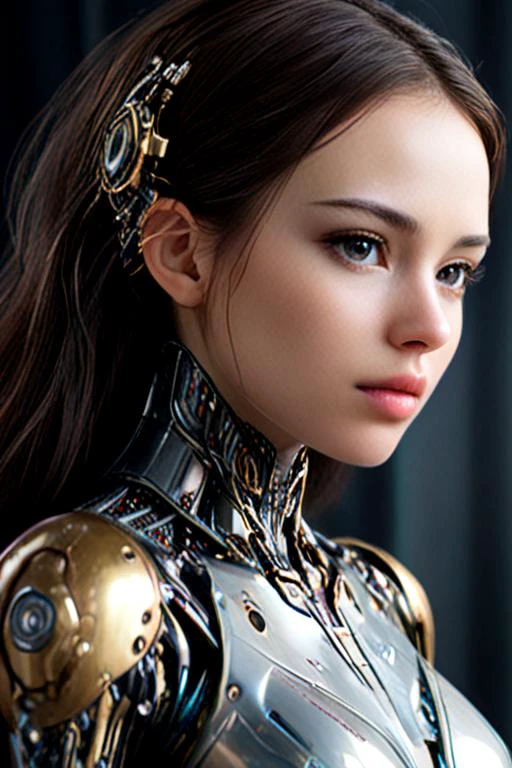 Hyperrealistic art "Create a visual masterpiece of a powerful cyborg, seamlessly blending human and mechanical elements. Incorporate sleek metallic components merging with organic tissue, illuminated by subtle yet captivating cybernetic enhancements. Set the scene in a futuristic environment, brimming with advanced technology and hints of the cyborg's origin and capabilities. Balance the portrayal between the strength of their cybernetic enhancements and the underlying humanity. Let the image spark curiosity, inviting viewers to contemplate the potential of human augmentation and technological evolution."
. Extremely high-resolution details, photographic, realism pushed to extreme, fine texture, incredibly lifelike