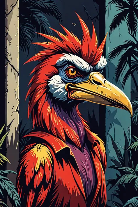 a one big beak and negative mood in a cuban setting in the style of minimalist vector art, hellish background, <lora:sdxl_lightning_8step_lora.safetensors:1.0>, <lora:add detail xl.safetensors:1.5>