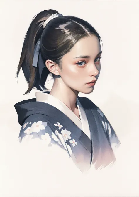 professional illustration of attractive girl, moonlight, highly detailed, large breasts, ponytail, kimono, parted lips, long hair, looking at viewer, floral background, 
white background,watercolor \(medium\), traditional media, 
<lora:MiroslavZgabaj#photon_v1#mizgstyle#v1.00#-000016:0.8>