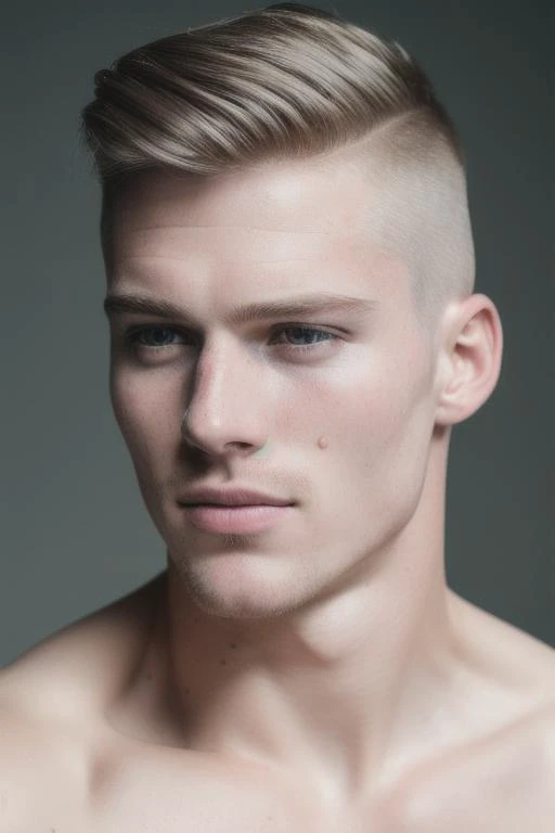 (8k, RAW photo, best quality, masterpiece:1.2), (realistic, photo-realistic:1.37), ultra-detailed, (high detailed skin:1.2), 8k uhd, dslr, soft lighting, high quality, film grain, Fujifilm XT3, professional lighting, handsome 1man ,pale skin, gray eyes, dark blond, shaved head (strong jaw:1) brutal <lora:PrettyBoyV2:0.2> <lora:lyco_humans_v10:0.3> <lora:BLONDBOY:0.3>