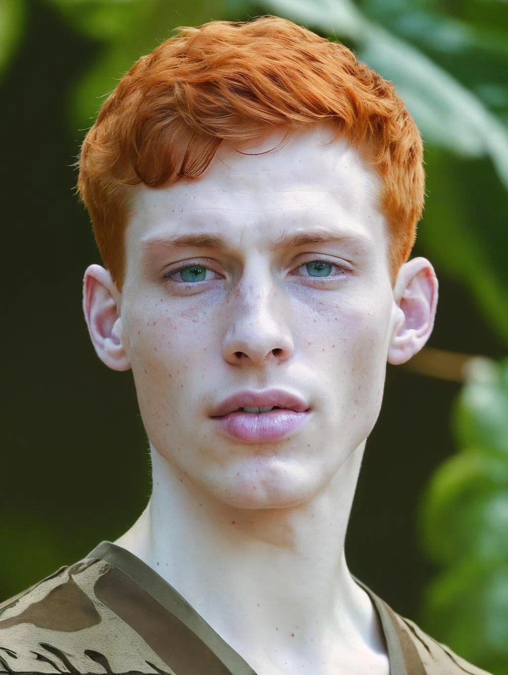 (8k, RAW photo, best quality, masterpiece:1.2), (realistic, photo-realistic:1.4), ultra-detailed, (high detailed skin:1.2), (Caucasian) pale skin, black and red hair, handsome 1man, green eyes, (strong jaw:1.3) (small lips:1.3) <lora:PrettyBoyV2:1>