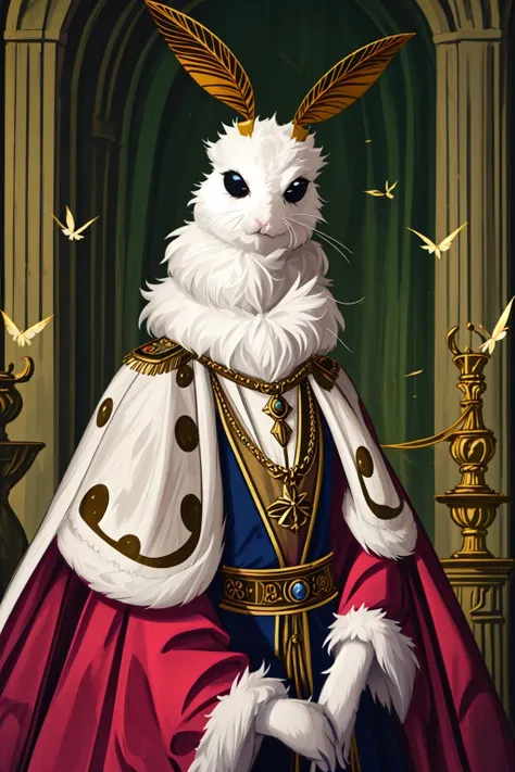 <lora:LCM_LoRA_Weights_SD15:1>  <lora:yomama_royal_animals-10:0.****mama_royal_animals,  (royal clothing), necklace, military uniform, royal clothes, cape, crown, staff ,   <lora:mothgirl:0.8> moth girl, moth wings, neck fur, antennae