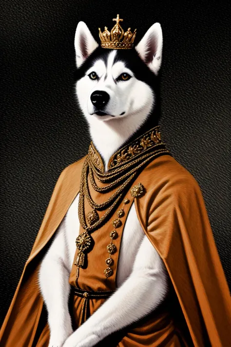 <lora:LCM_LoRA_Weights_SD15:1>  <lora:yomama_royal_animals-10:0.****mama_royal_animals,  (royal clothing), necklace, military uniform, royal clothes, cape, crown, staff ,   <lora:husky_v1.0:0.7> husky