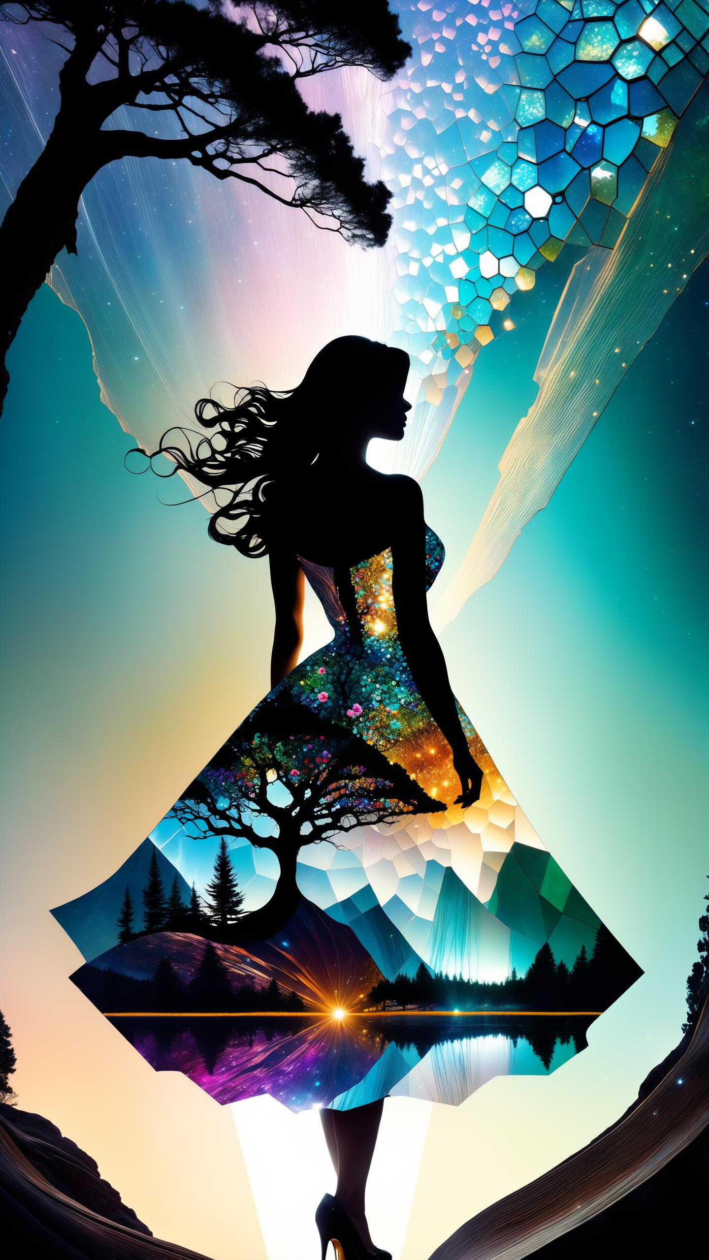 A woman in a dress is standing under a tree - SeaArt AI
