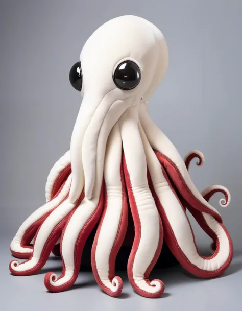 (masterpiece, best quality, high quality, highres), a hand stitched stuffed animal in the shape of a Enormous Elongated Scifi Sleek Cephalopod, Legless Trimanual, Hoofed, Tufted-Tailed, Smooth Skin,