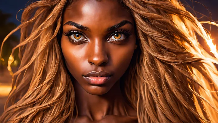 glamour photography photo of a 22yo Liberian girl eyes, detailed face, long hair, close-up on eyes, detailed eye, at night
