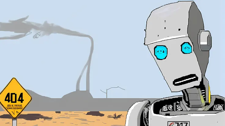 MSPaint portrait, masterpiece, 8k, high quality, broken robot, a sign that reads "404" on it, post-apocalyptic, somber, dramatic, highly detailed <lora:SDXL_MSPaint_Portrait:1>