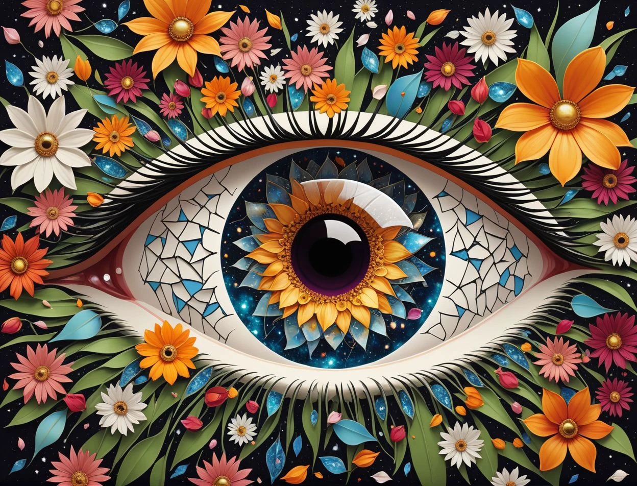 the eye at the end of the universe, the shattered out into floral pedals, dynamic, highly detailed
