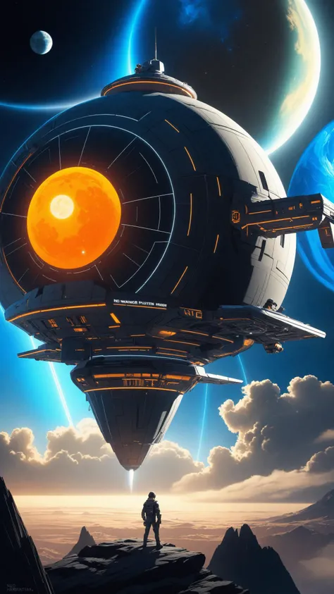 by Hariton Pushwagner and lovecraftian, neo-pop, a planet where the inhabitants have evolved to live in space, hyper detailed, professional poster art, bold lines, award winning, trending on ArtStation, (intricate details, masterpiece, best quality:1.4), looking at viewer, dynamic pose