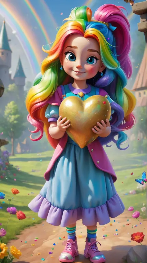[beautiful (((22-year-old regal little girl))) with long rainbow hair], [engulfed in sweet love] ## (throwing a rainbow:1.3)