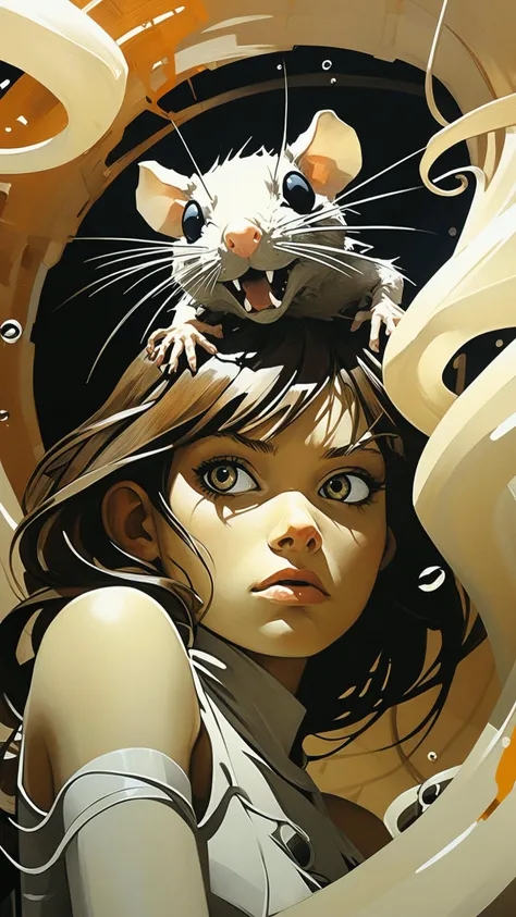 designed by greg manchess,half rat half girl, female anthropomorphic, dnd creature, mutation, bright eyes, unsure pose, friendly look, detailed, sewer, trending on art station, photoreal, 8 k, octane render by greg rutkowski, art by Carne Griffiths and Wadim Kashin ,in the style of Dau-al-Set, Pollock, and inspired by MAPPA and Zdzislaw Beksinski, <lora:add-detail-xl:1> <lora:AshleyWoodArtAILccp:0.8> <lora:FF-TentacleFFashion4:1>